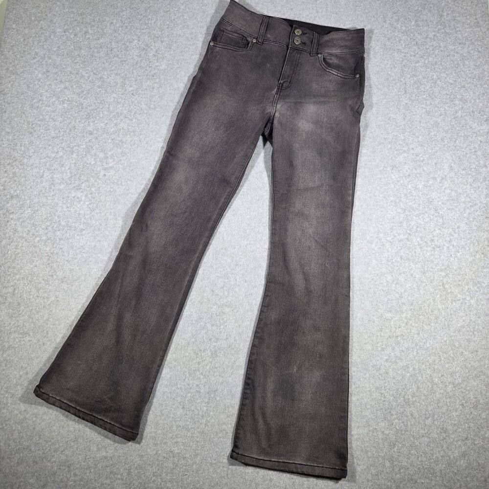 Sincerely Jules Charcoal Gray Faded High Rise Stretch 90s Flare Jeans Size 7/28